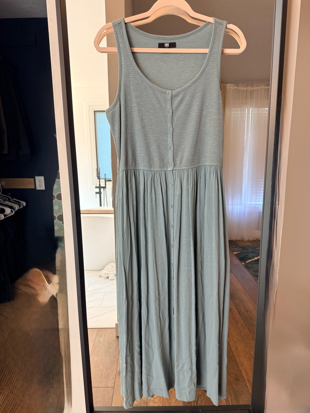 Frye Sage Green Sleeveless Button-Front Maxi Dress with pockets